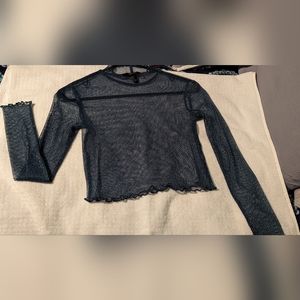 Forever 21 sheer & sparkly teal crop top long sleeves size small
